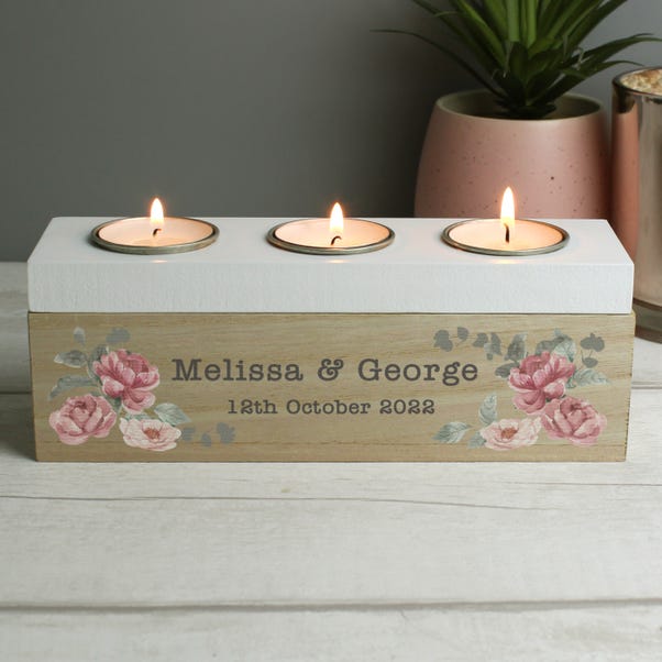 Personalised Floral Watercolour Triple Tealight Box image 1 of 3