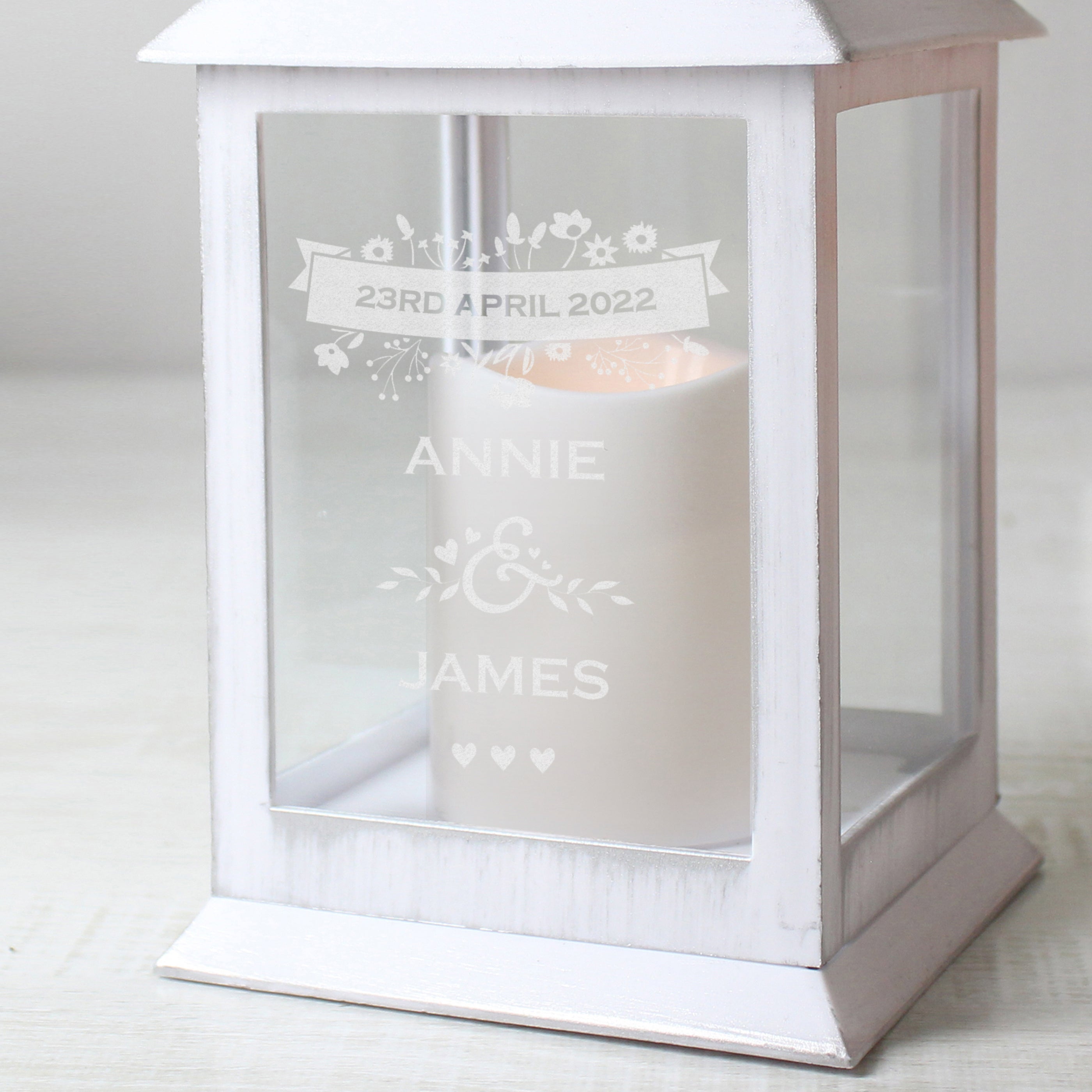 Personalised Couples Floral White Lantern