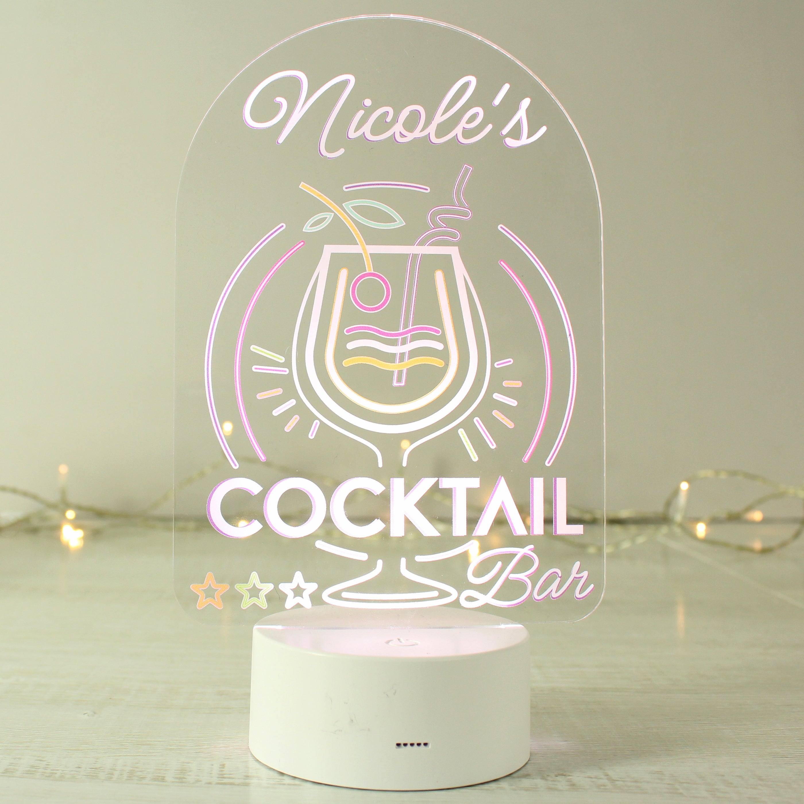 Personalised Cocktail Colour Changing Night Led Light White
