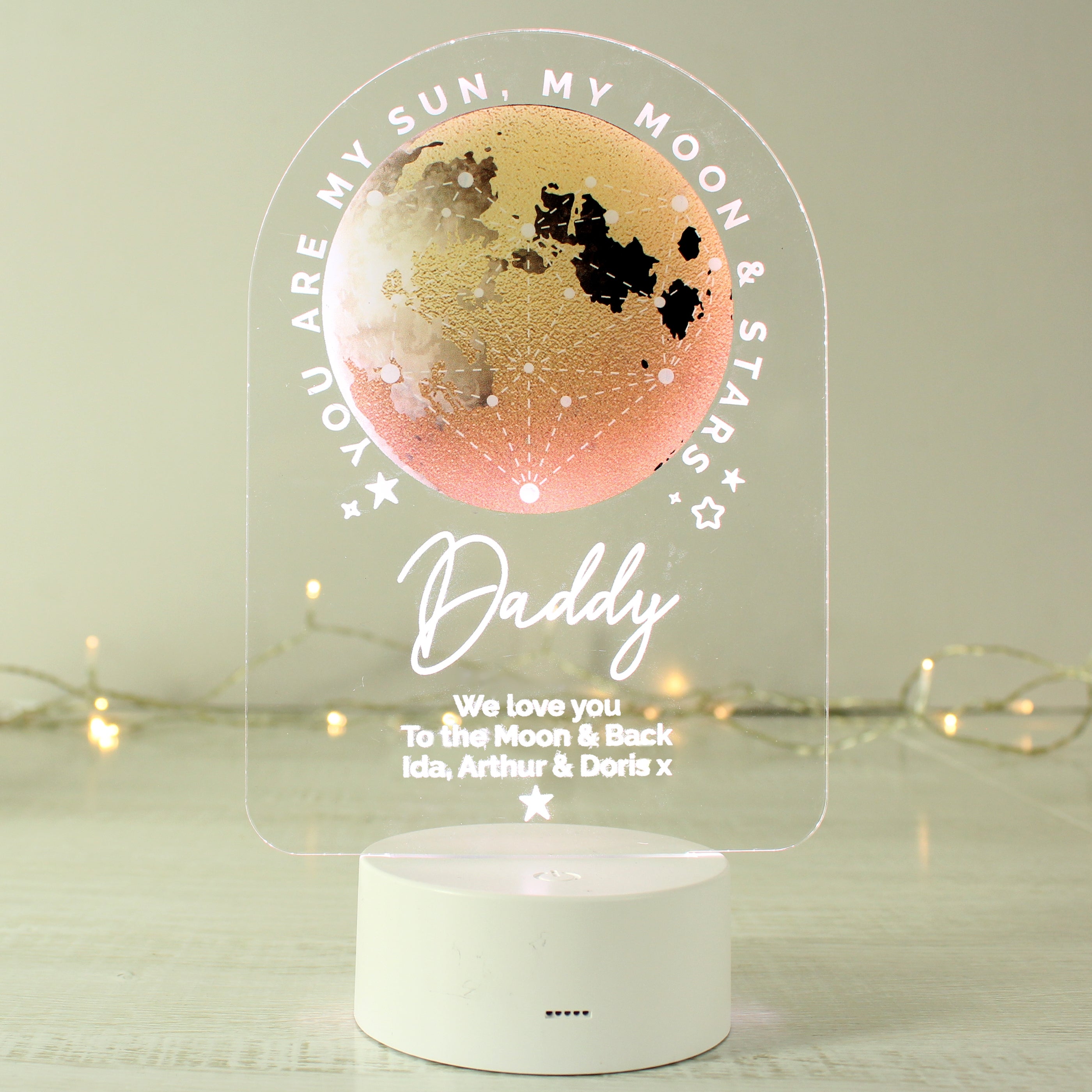 Personalised Sun Moon and Stars Colour Changing Night LED Light 
