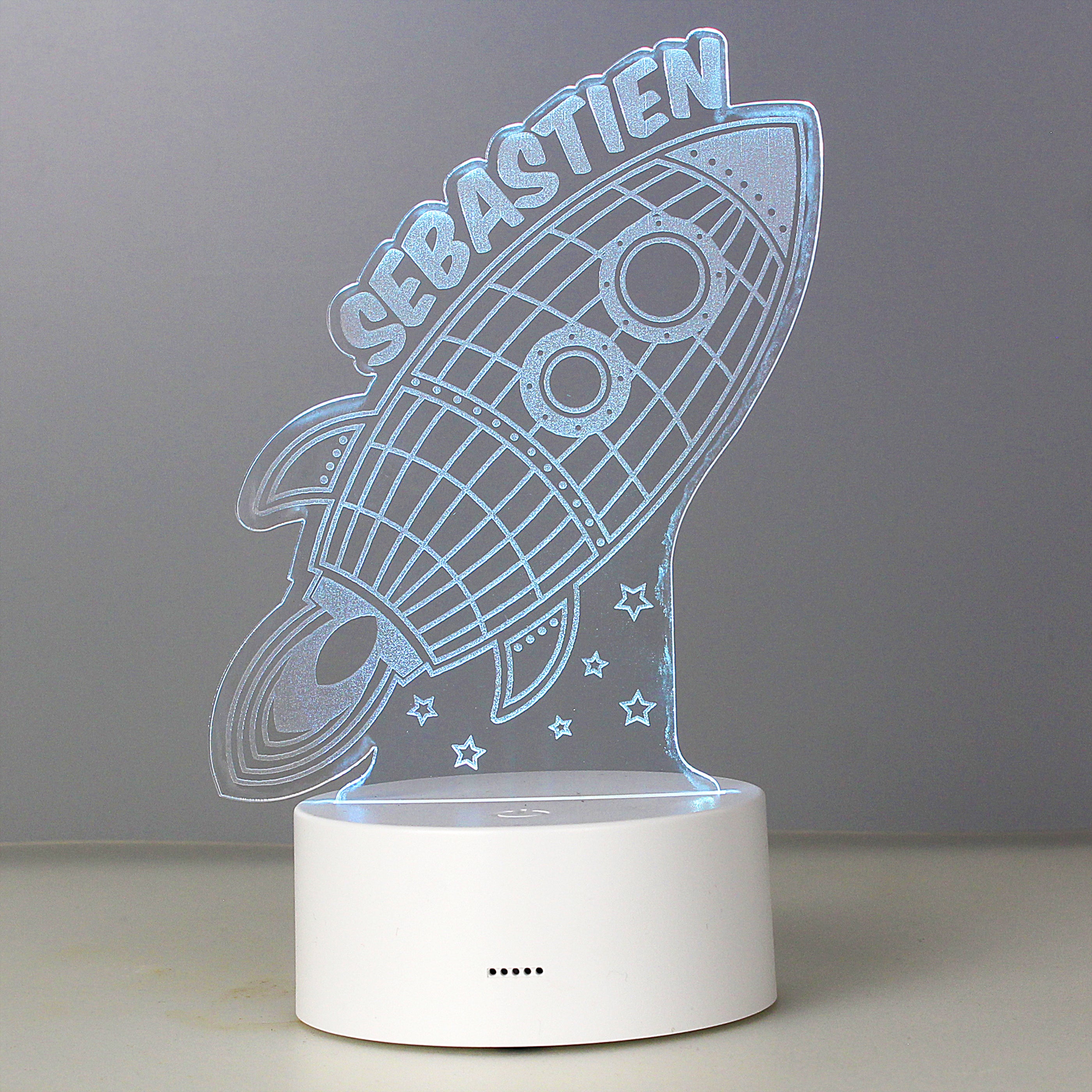 Personalised Space Rocket Colour Changing Night Led Light White