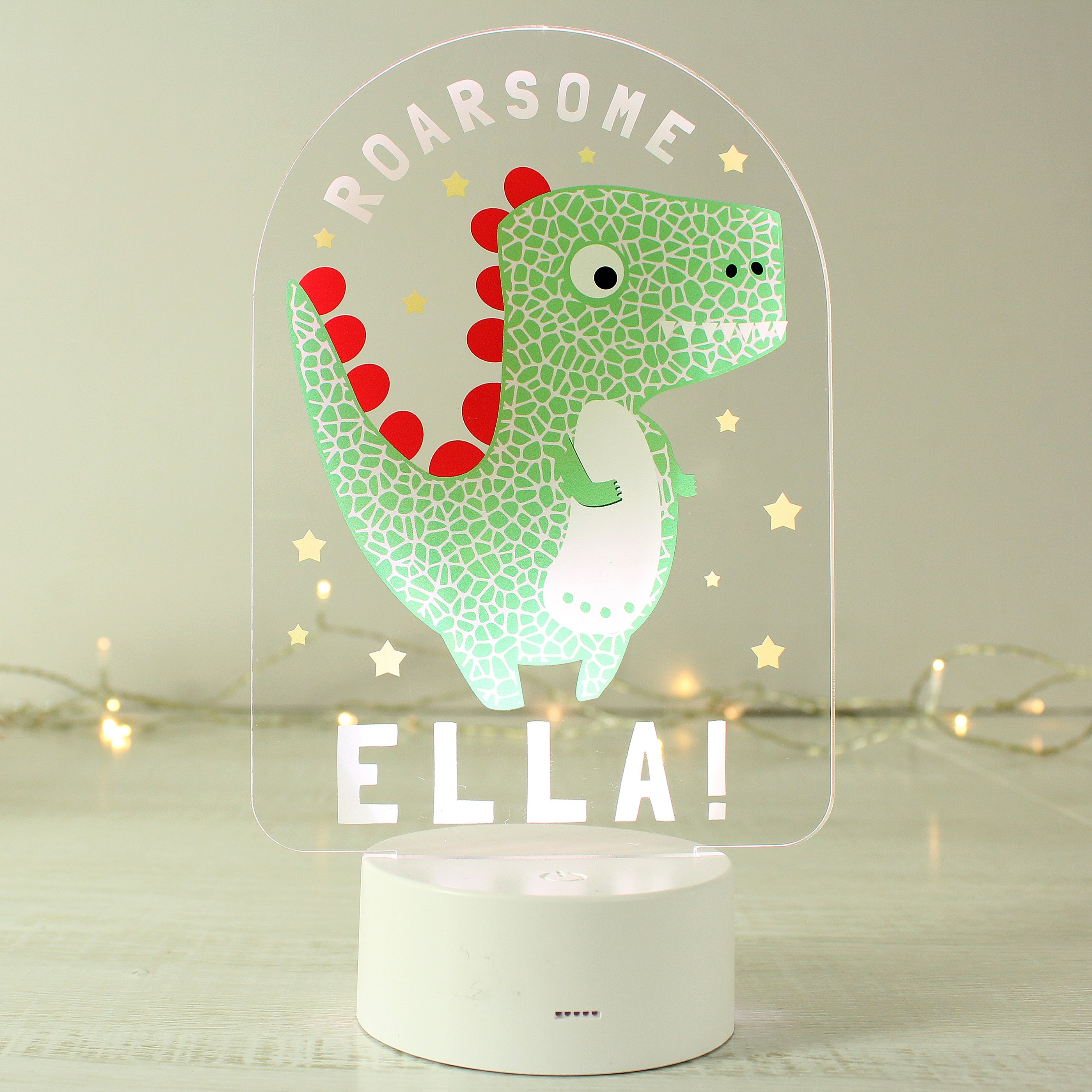 Personalised Roarsome Dinosaur Colour Changing Night Led Light White