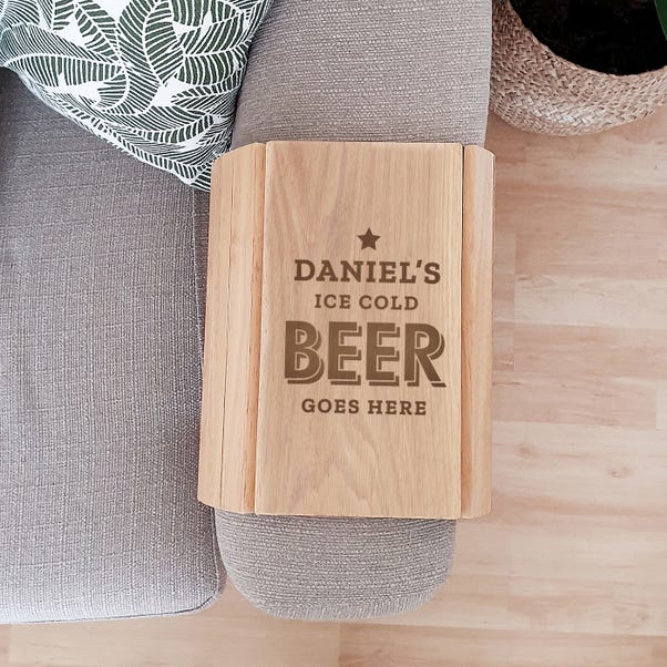 Personalised Beer Goes Here Wooden Sofa Tray image 1 of 3