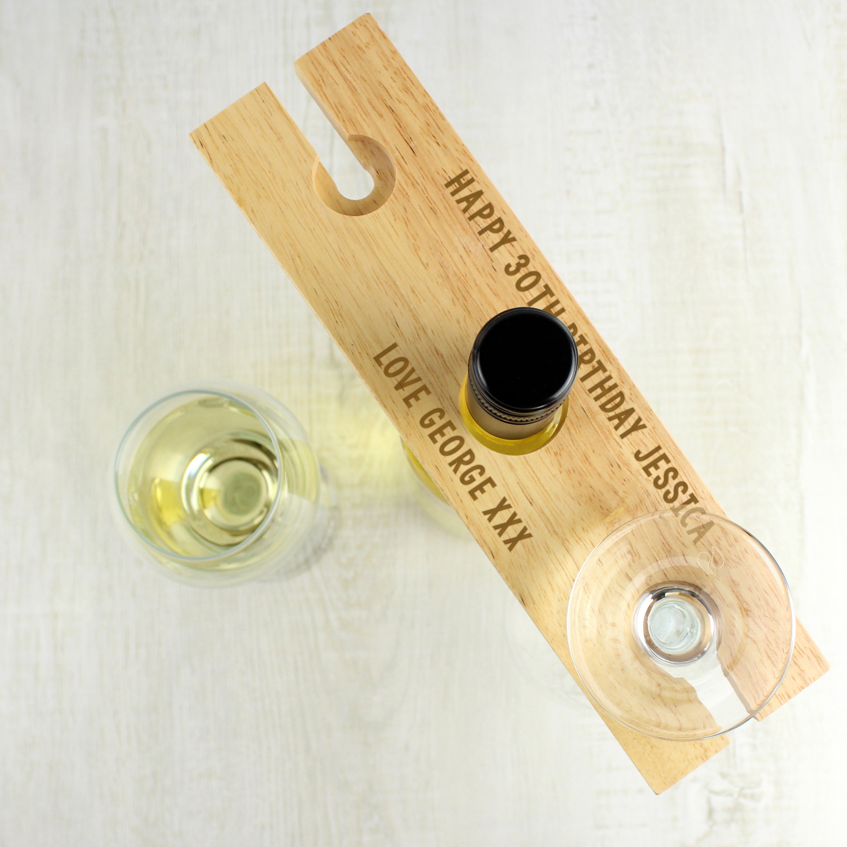 Personalised Wooden Wine Glass And Bottle Holder Natural