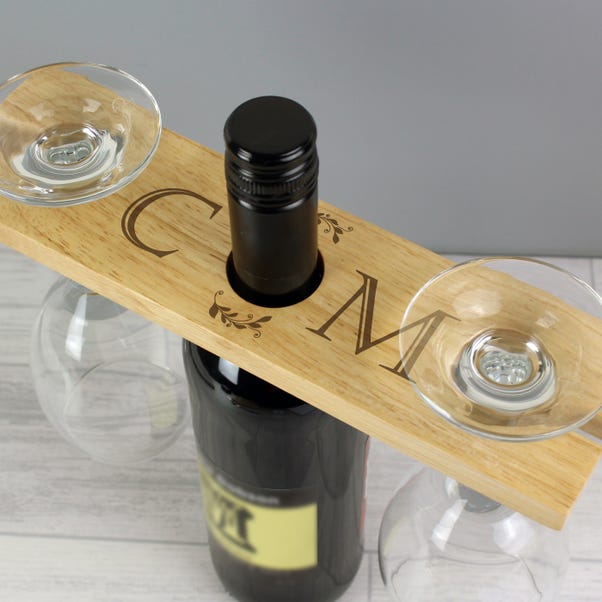 Personalised Initials Wooden Wine Glass and Bottle Holder image 1 of 4