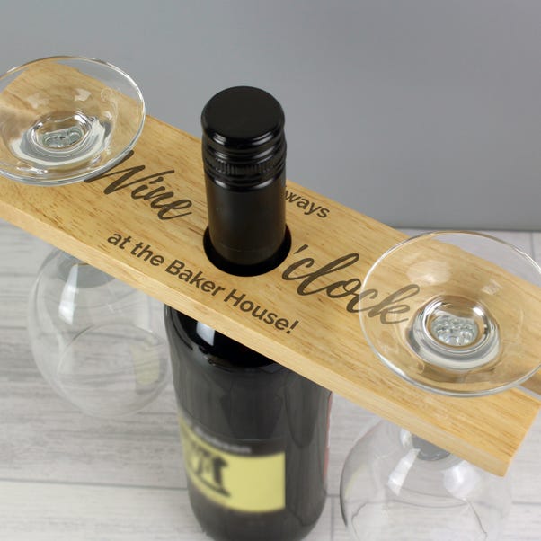Personalised Wine Oclock Wooden Wine Glass and Bottle Holder image 1 of 4