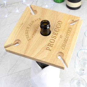 Personalised Wooden Four Prosecco Flutes and Bottle Holder
