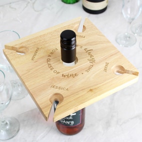 Personalised Time For a Glass of Wine Wooden Four Wine Glasses and Bottle Holder
