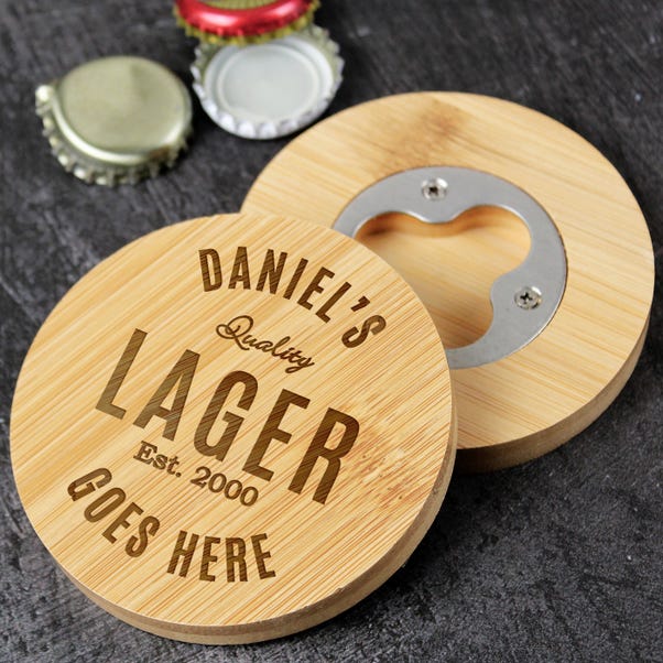 Personalised Bamboo Coaster with Hidden Bottle Opener image 1 of 4