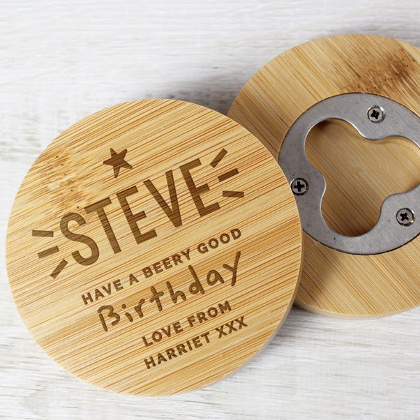 Personalised Star Bamboo Coaster with Hidden Bottle Opener image 1 of 5