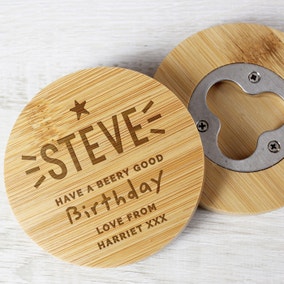 Personalised Star Bamboo Coaster with Hidden Bottle Opener