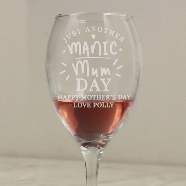 Personalised Manic Mum Day Wine Glass image 1 of 4
