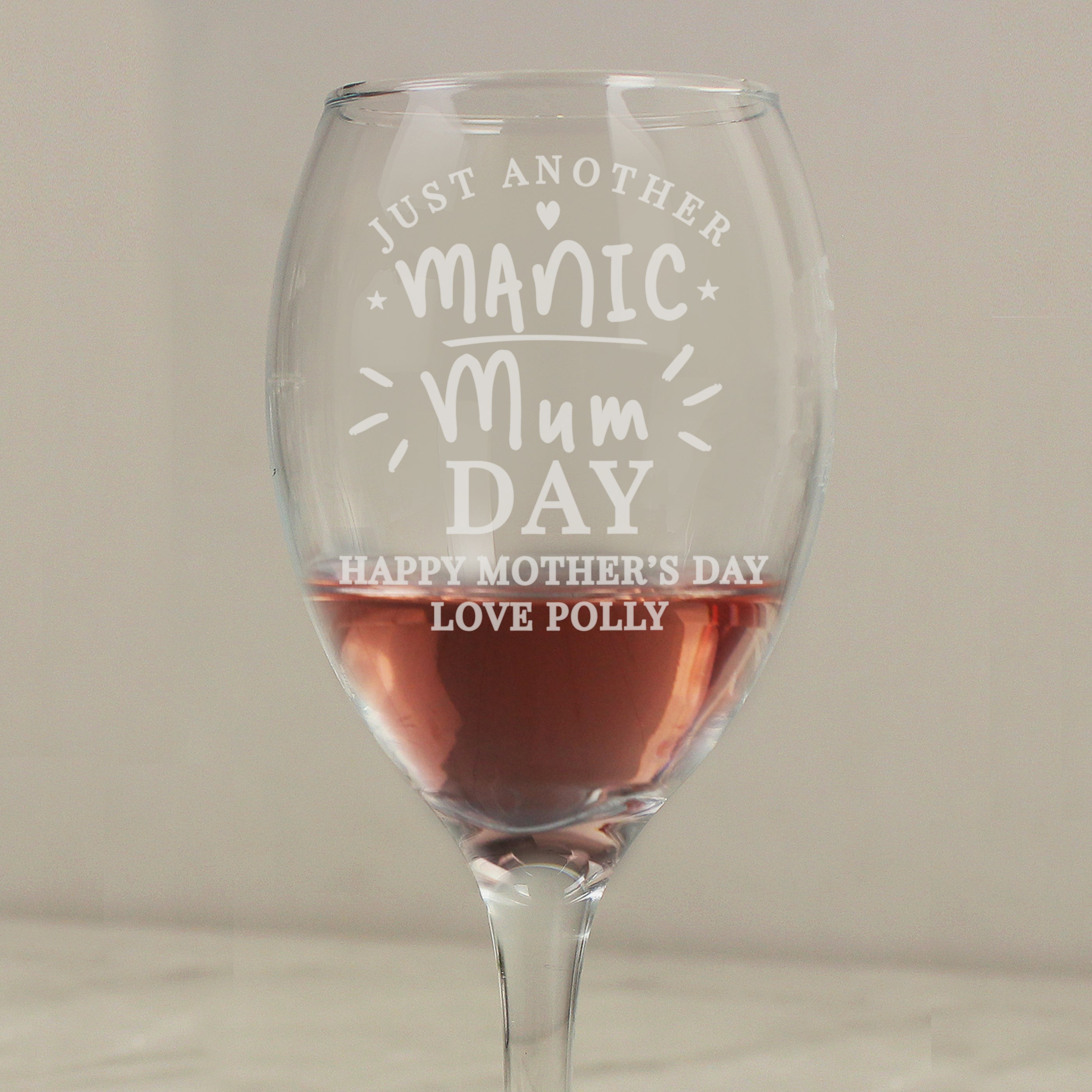 Personalised Manic Mum Day Wine Glass Clear