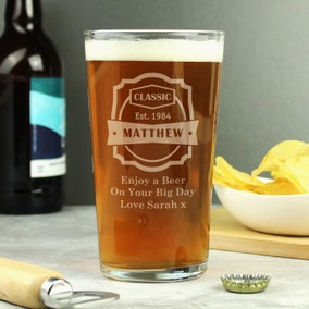 Personalised Engraved Established In Pint Glass