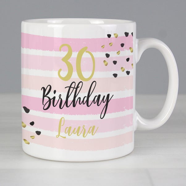 Personalised Birthday Gold and Pink Stripe Mug image 1 of 4