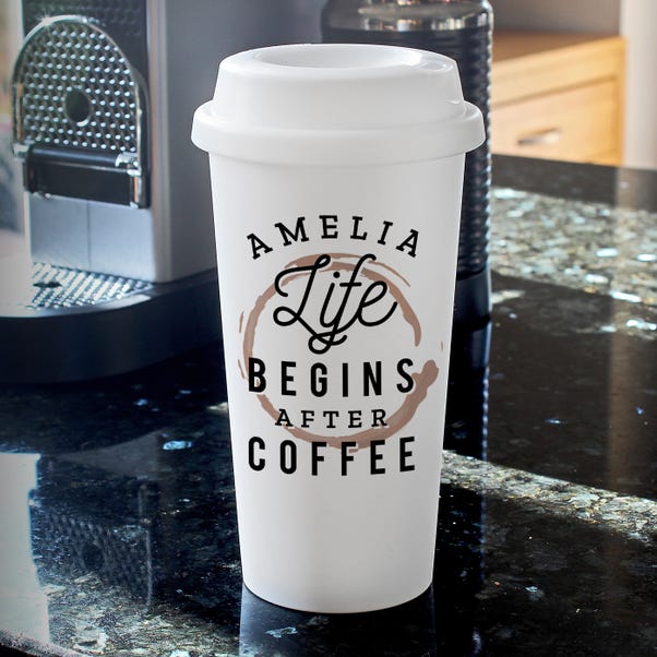 Personalised Life Begins After Coffee Insulated Reusable Travel Cup image 1 of 3