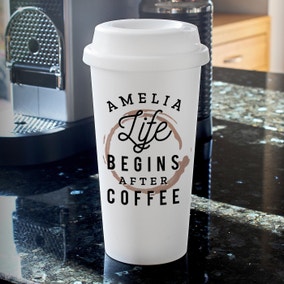 Personalised Life Begins After Coffee Insulated Reusable Travel Cup