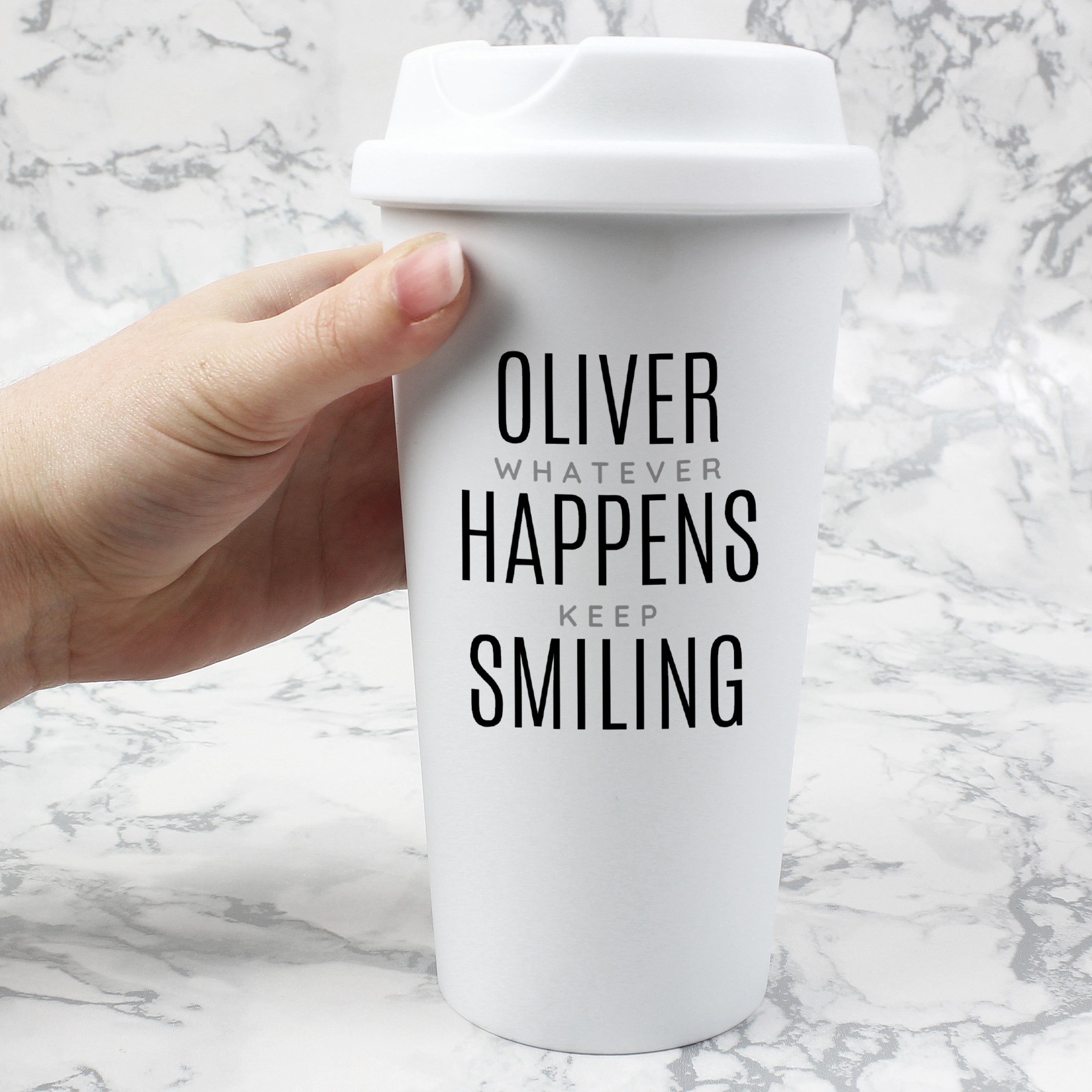 Personalised Black Slogan Insulated Reusable Travel Cup
