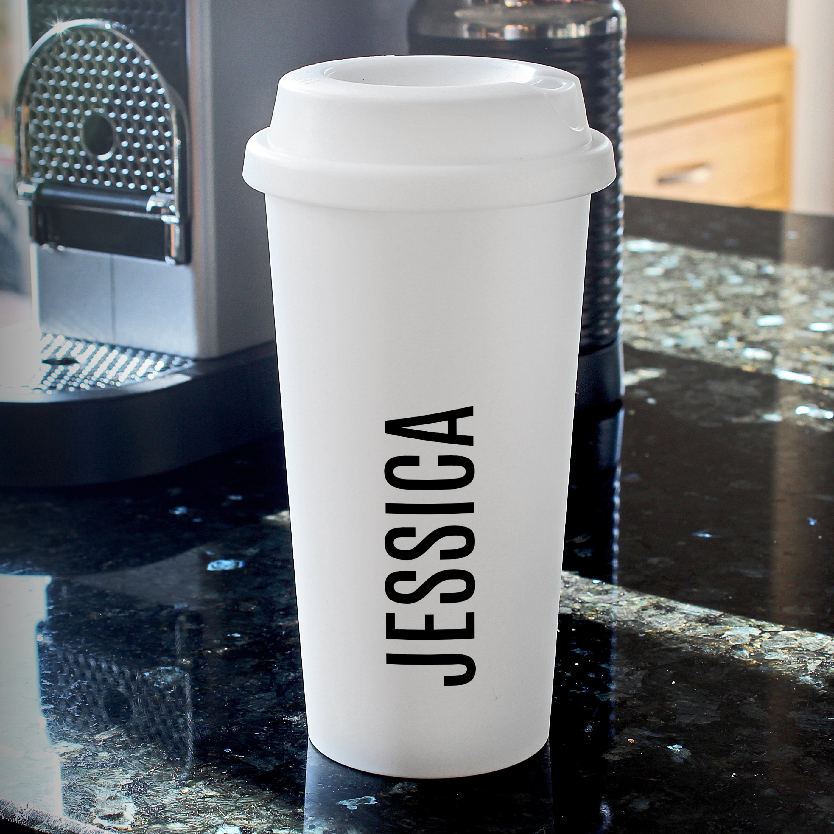 Personalised Black Name Insulated Reusable Travel Cup