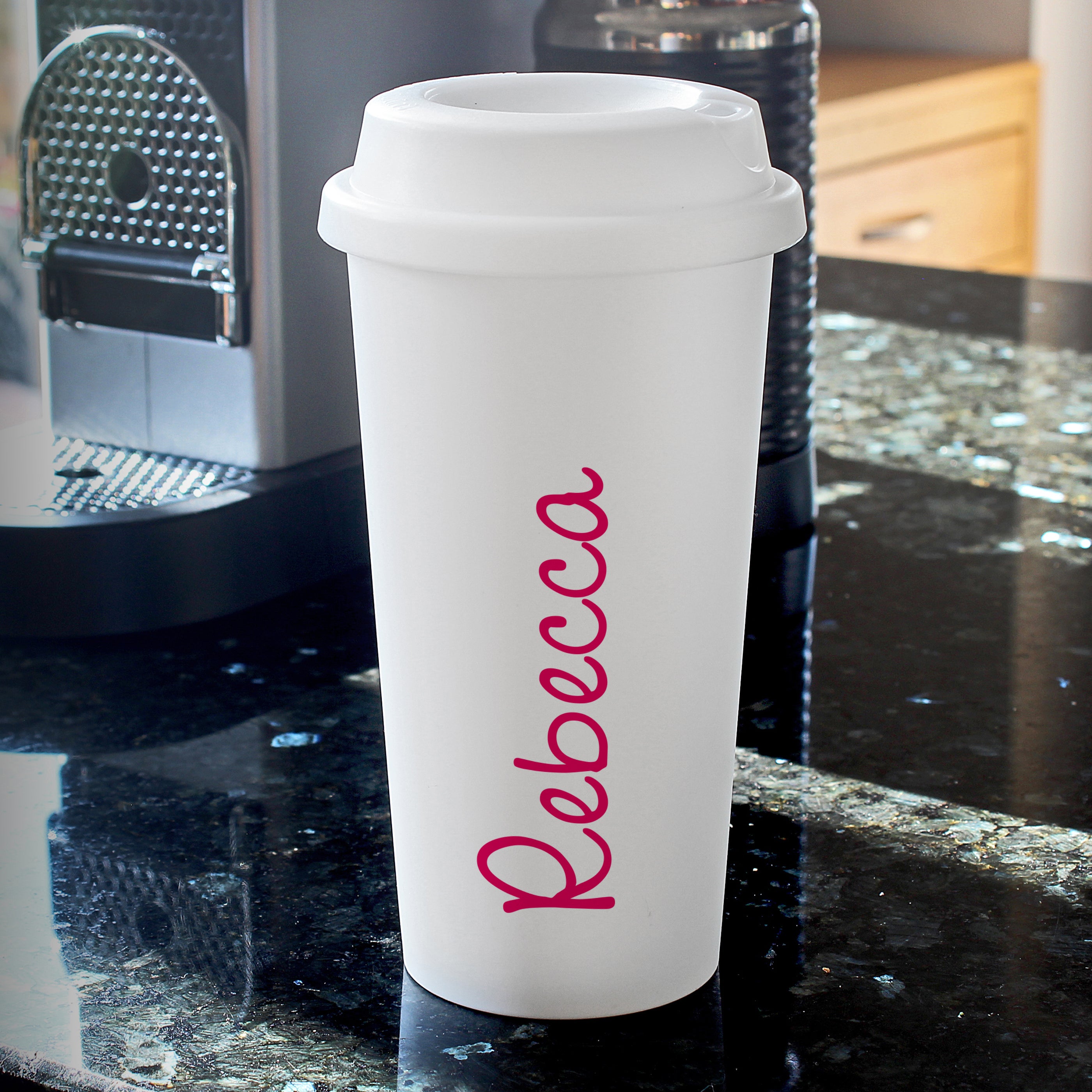Personalised Pink Name Insulated Reusable Travel Cup