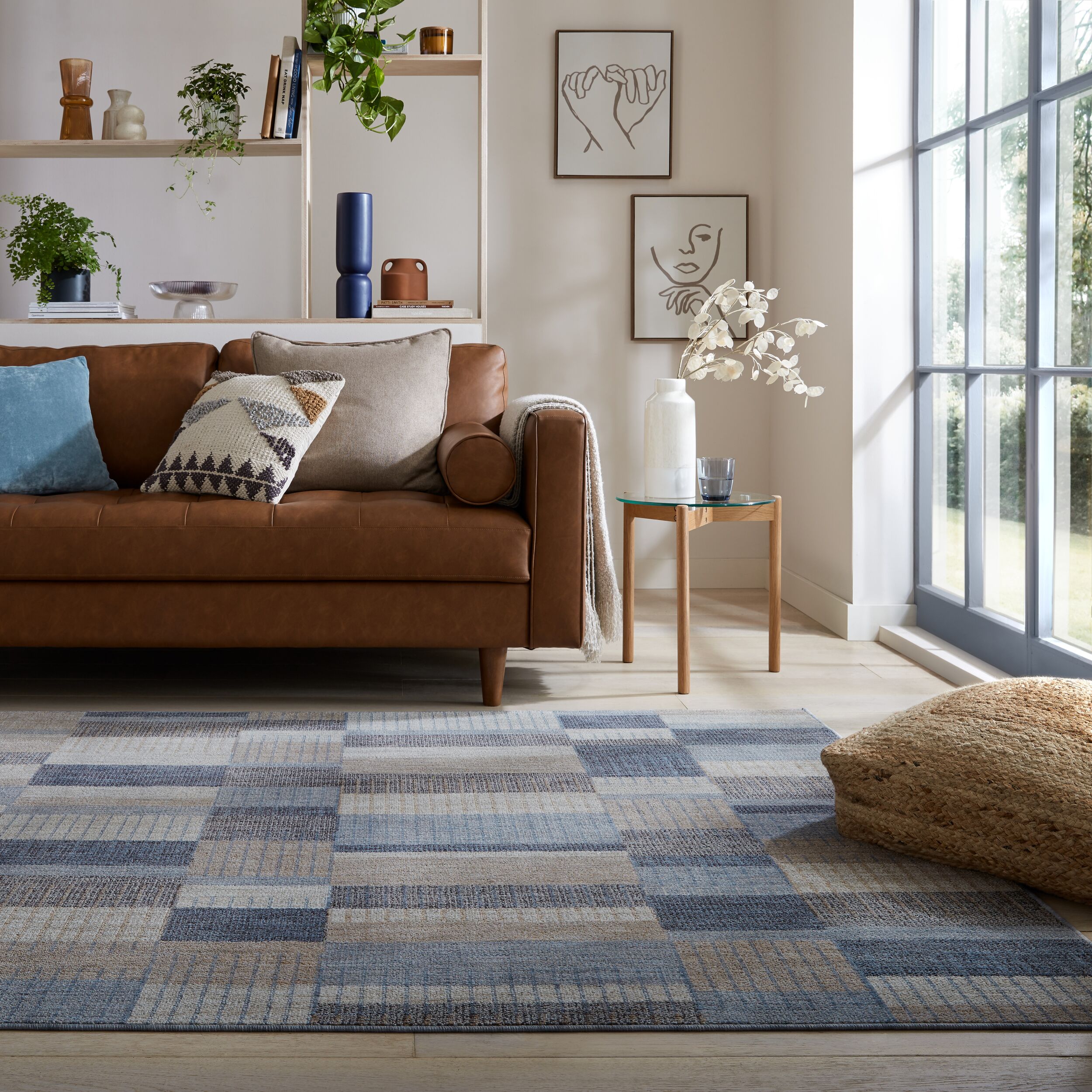 Fuse Offset Striped Rug Blue