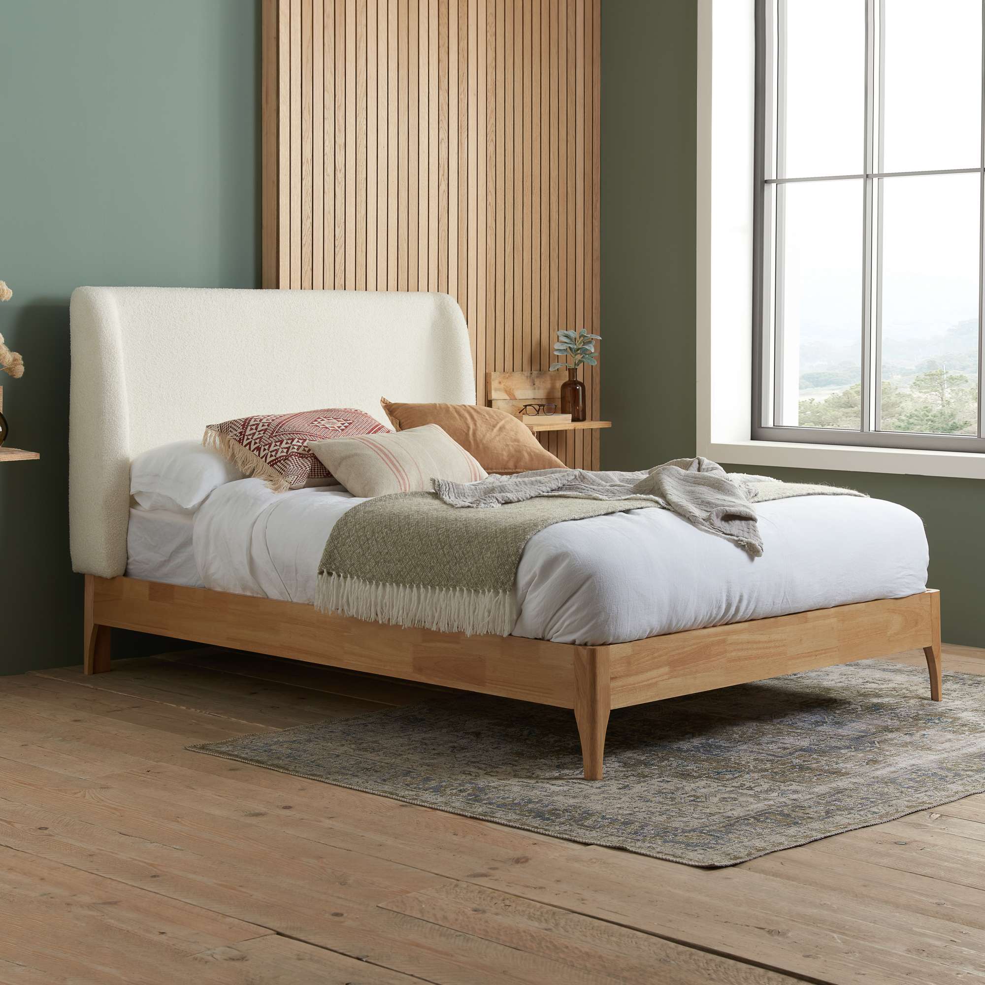 Halfden Wooden Bed Frame Boucle Off White