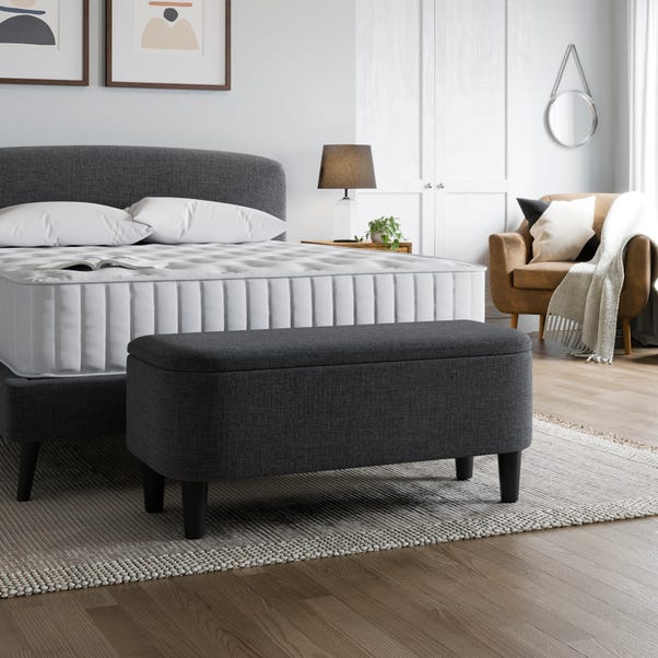 Modern Curves Woven End of Bed Storage Ottoman image 1 of 7