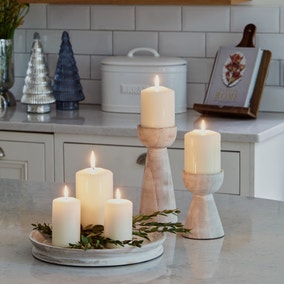 Pack of 2 Padstow White Wash Wooden Candle Holders