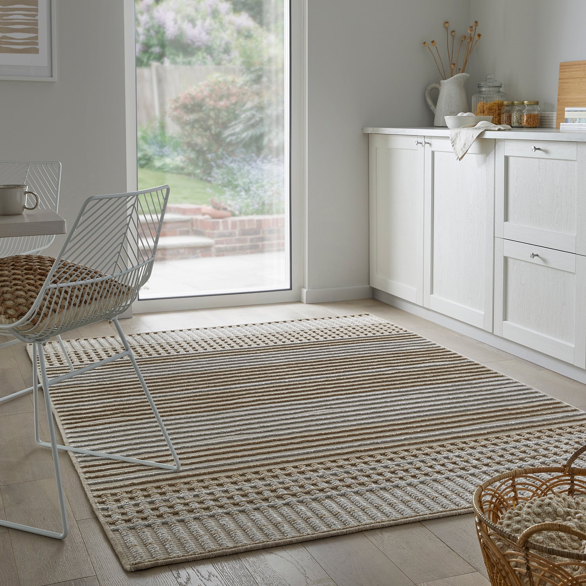 Fletcher Stripe Washable Rug Cream