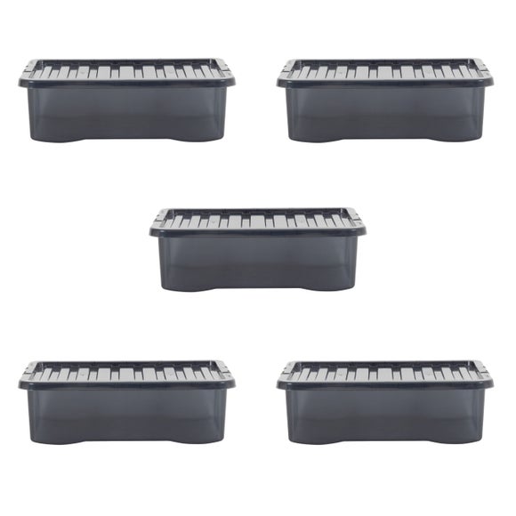 Wham Crystal Set Of 5 Underbed Boxes & Lids, 32L | Dunelm