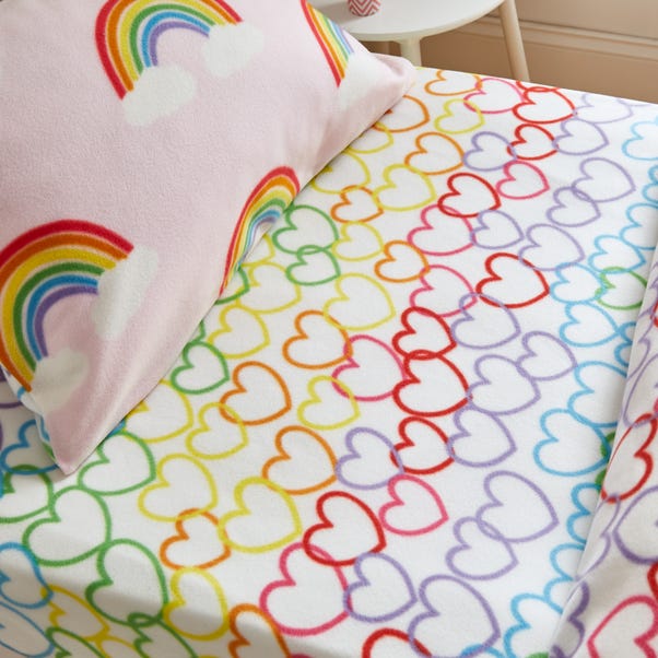 Catherine Lansfield Rainbow Hearts Cosy Fleece Fitted Sheet image 1 of 2