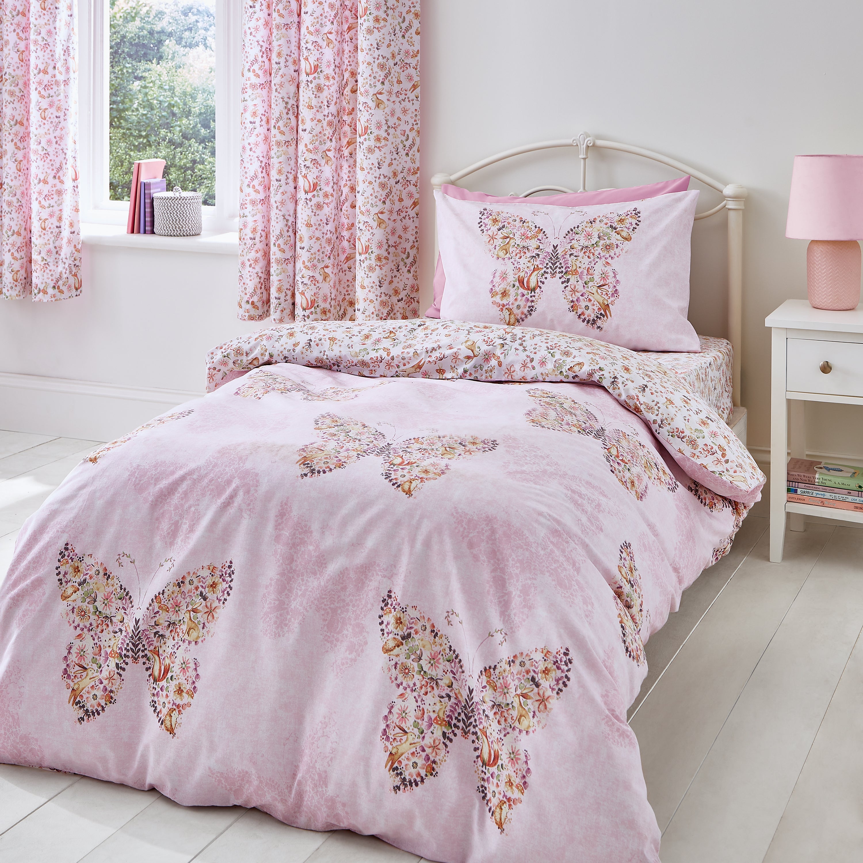 Catherine Lansfield Enchanted Butterfly Reversible Duvet Cover Pillowcase Set Pink