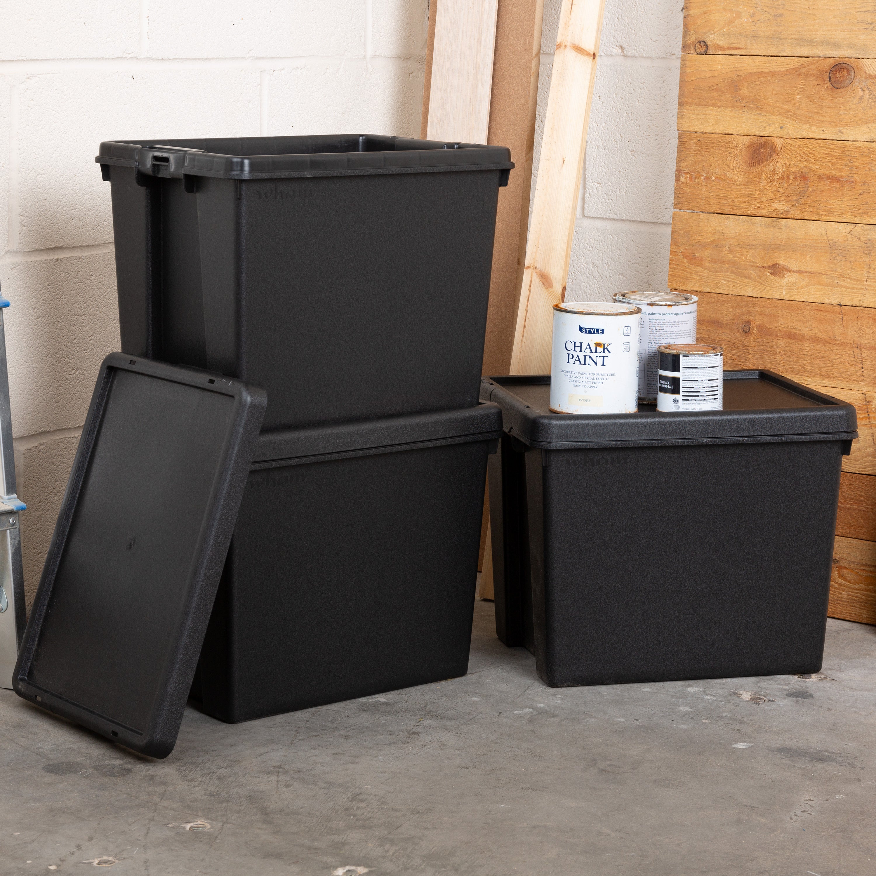 Photos - File Cabinet Wham Bam 24L Set of 3 Stackable Boxes & Lids Black 