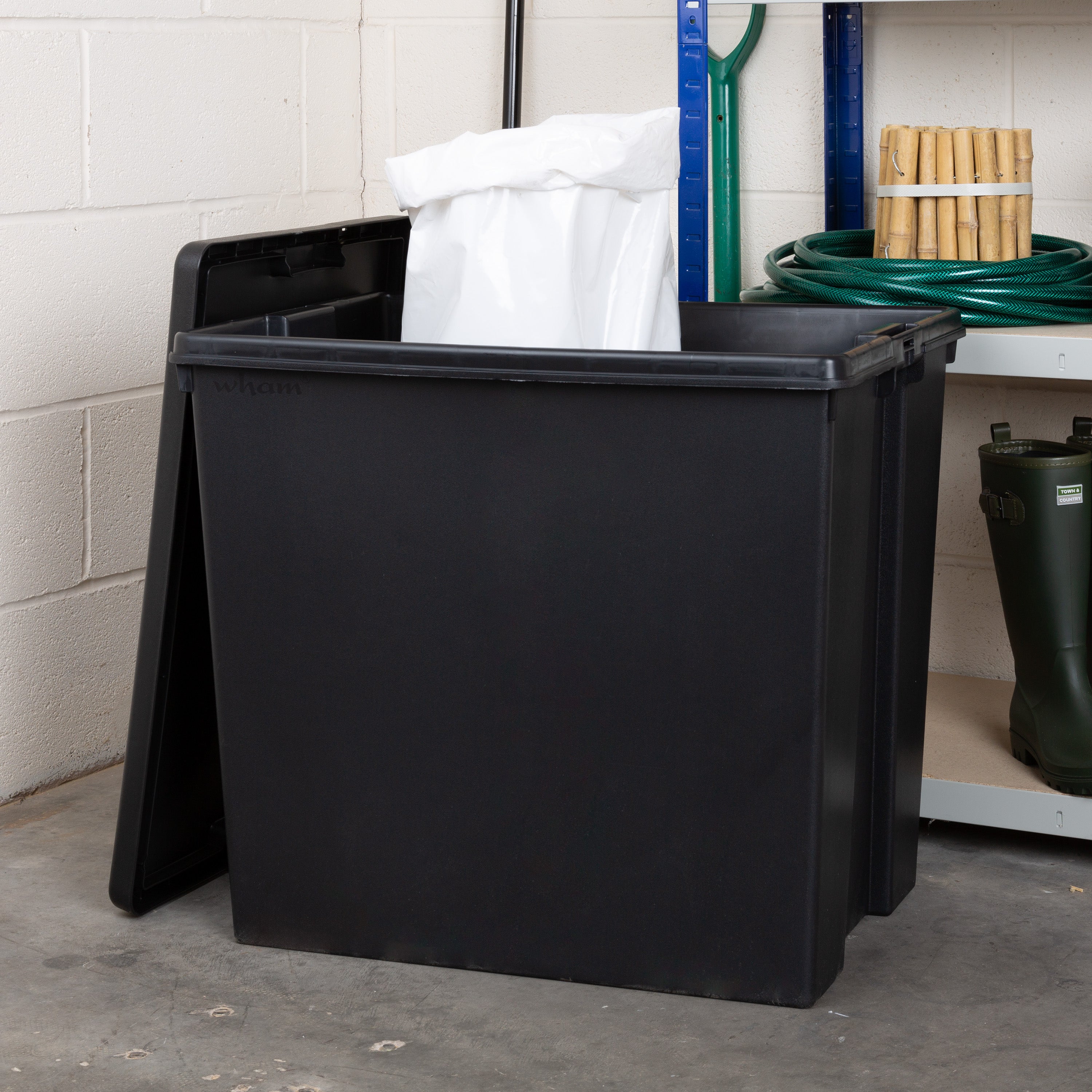 24L-92L Heavy Duty Black Storage Box Lid Recycled Plastic Stackable  Container