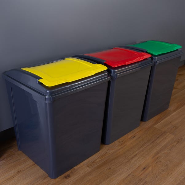 Wham 50L Set of 3 Recycling Bins with Red, Green, & Yellow Lids image 1 of 6