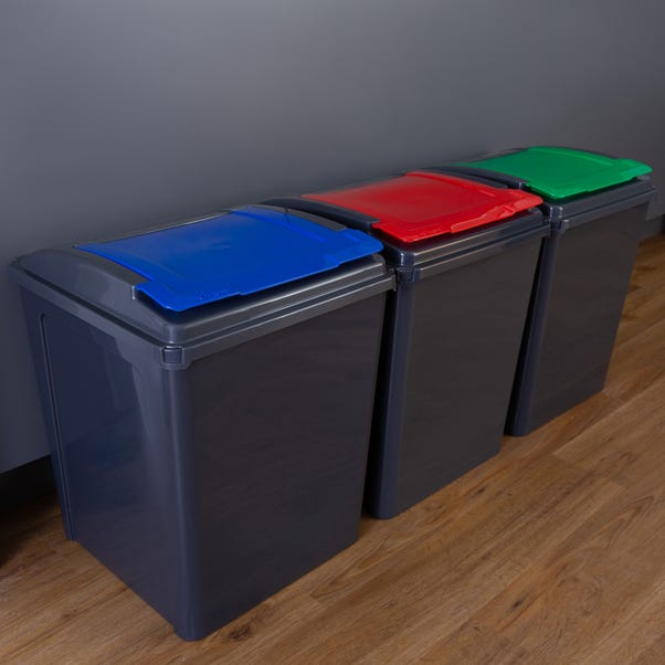 Wham 50L Set of 3 Recycling Bins with Red, Blue, & Green Lids image 1 of 6