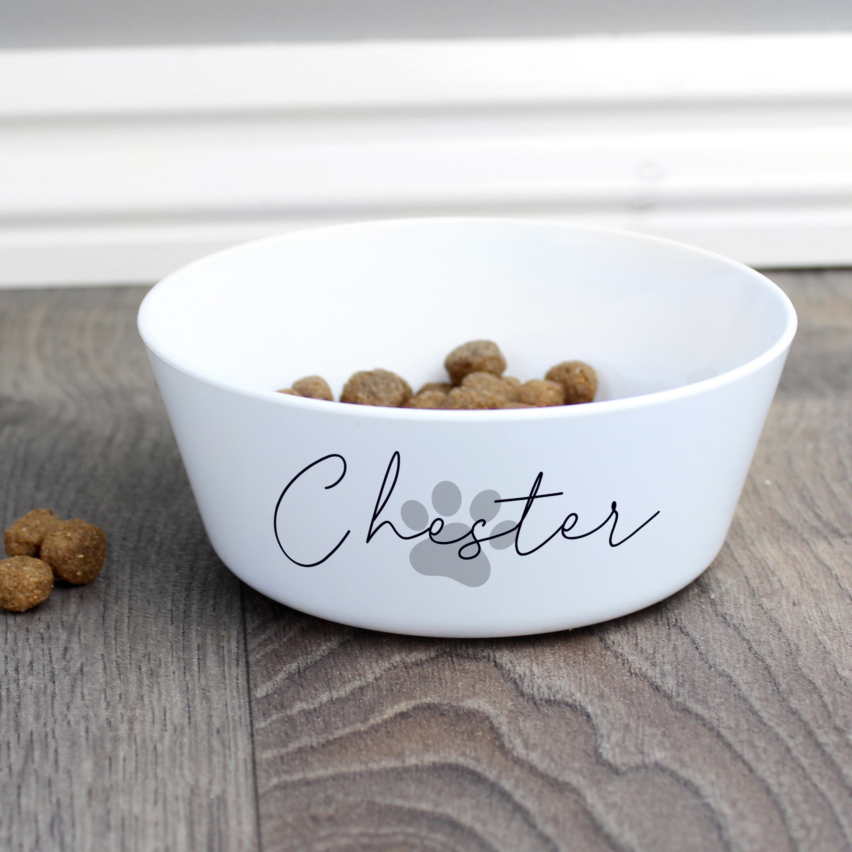 Personalised Paw Print Plastic Cat Bowl Grey