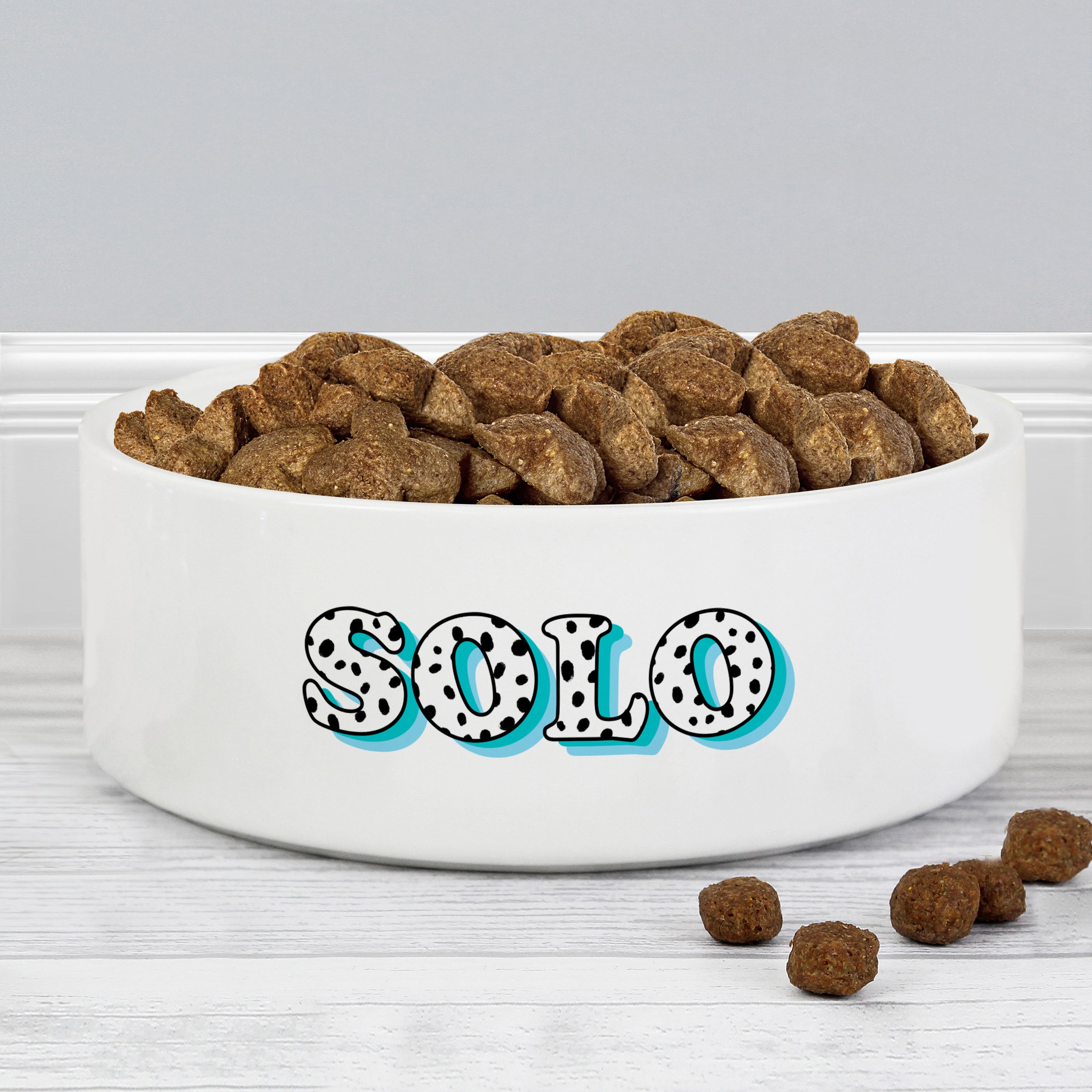 Personalised Spotty Name Ceramic Pet Bowl Blue