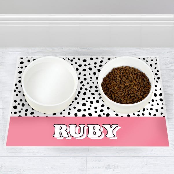 Personalised Spotty Dog Pet Bowl Mat image 1 of 4