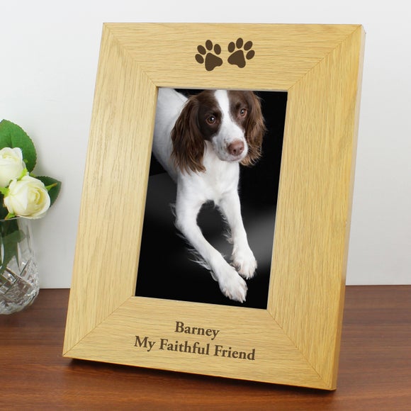 Personalised Paw Prints Light Wood Portrait Photo Frame