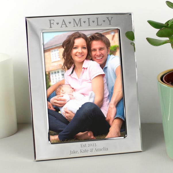  Personalised Silver Family and Hearts Portrait Photo Frame  image 1 of 4