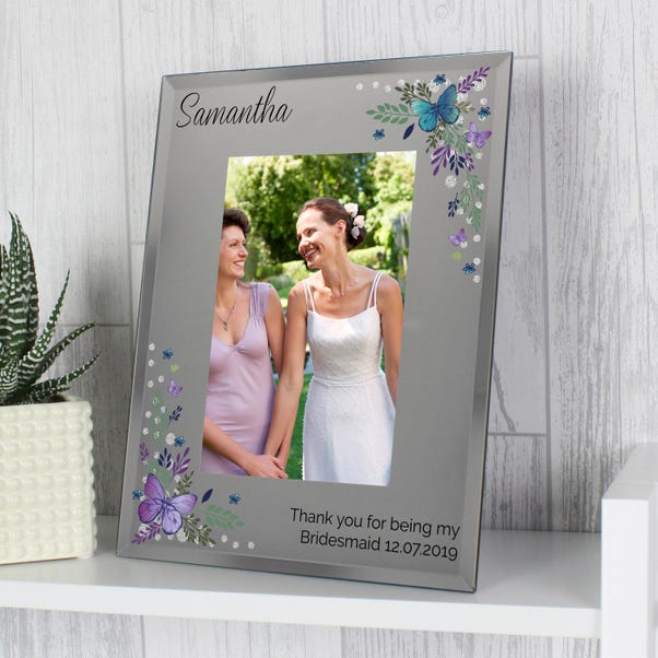  Personalised Butterfly Diamante Glass Portrait Photo Frame  image 1 of 5