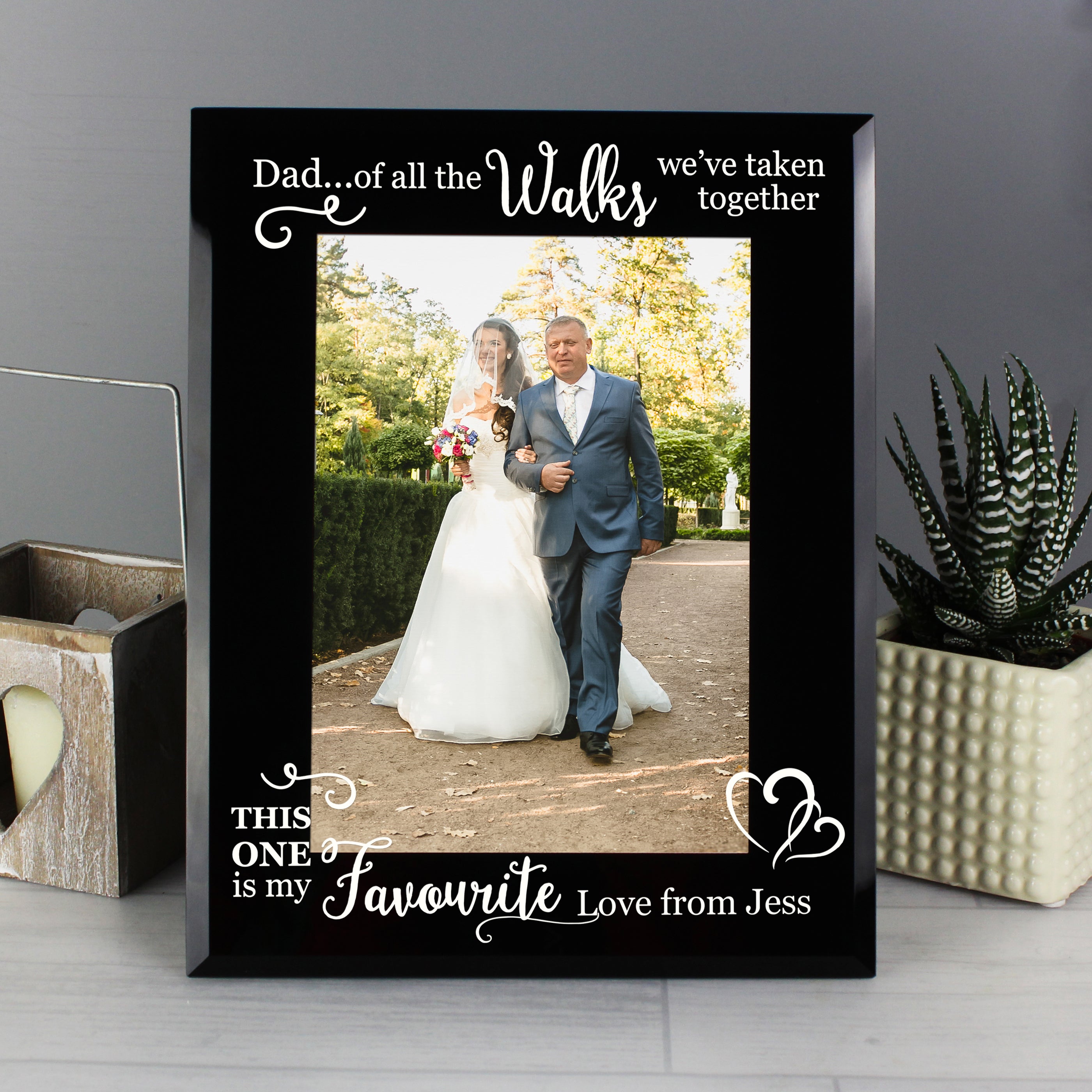  Personalised Of All the Walks Wedding Black Glass Portrait Photo Frame 