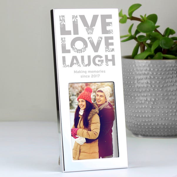  Personalised Small Live Love Laugh Silver Portrait Photo Frame  image 1 of 3