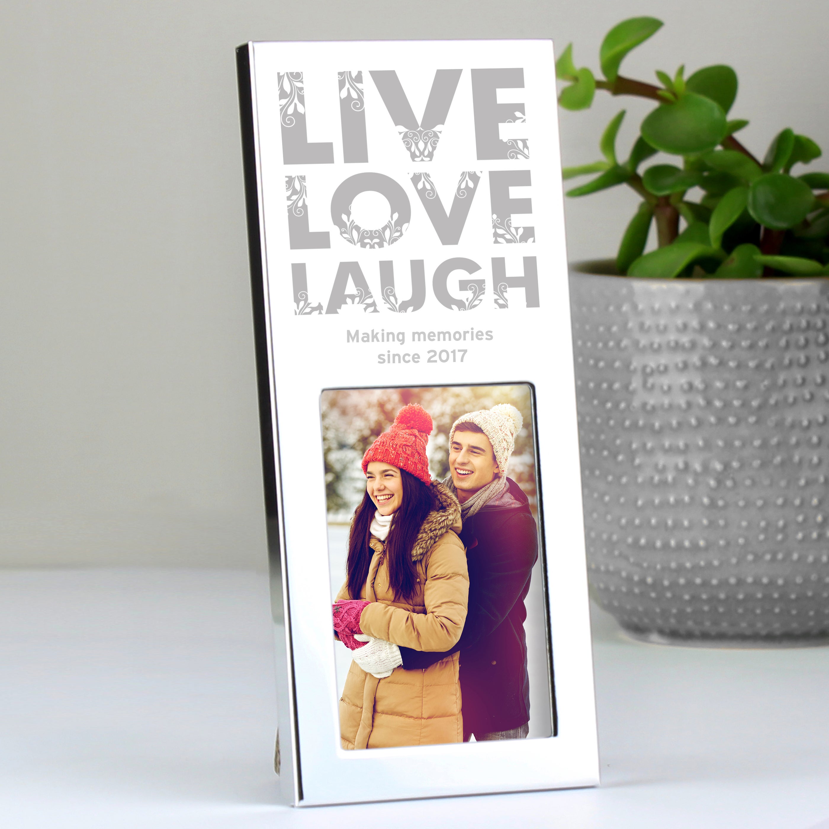  Personalised Small Live Love Laugh Silver Portrait Photo Frame 