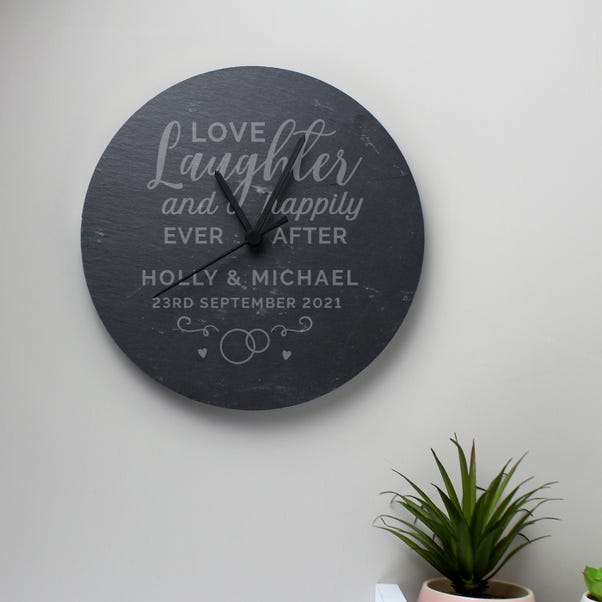 Personalised Love Laughter Slate Wall Clock image 1 of 4