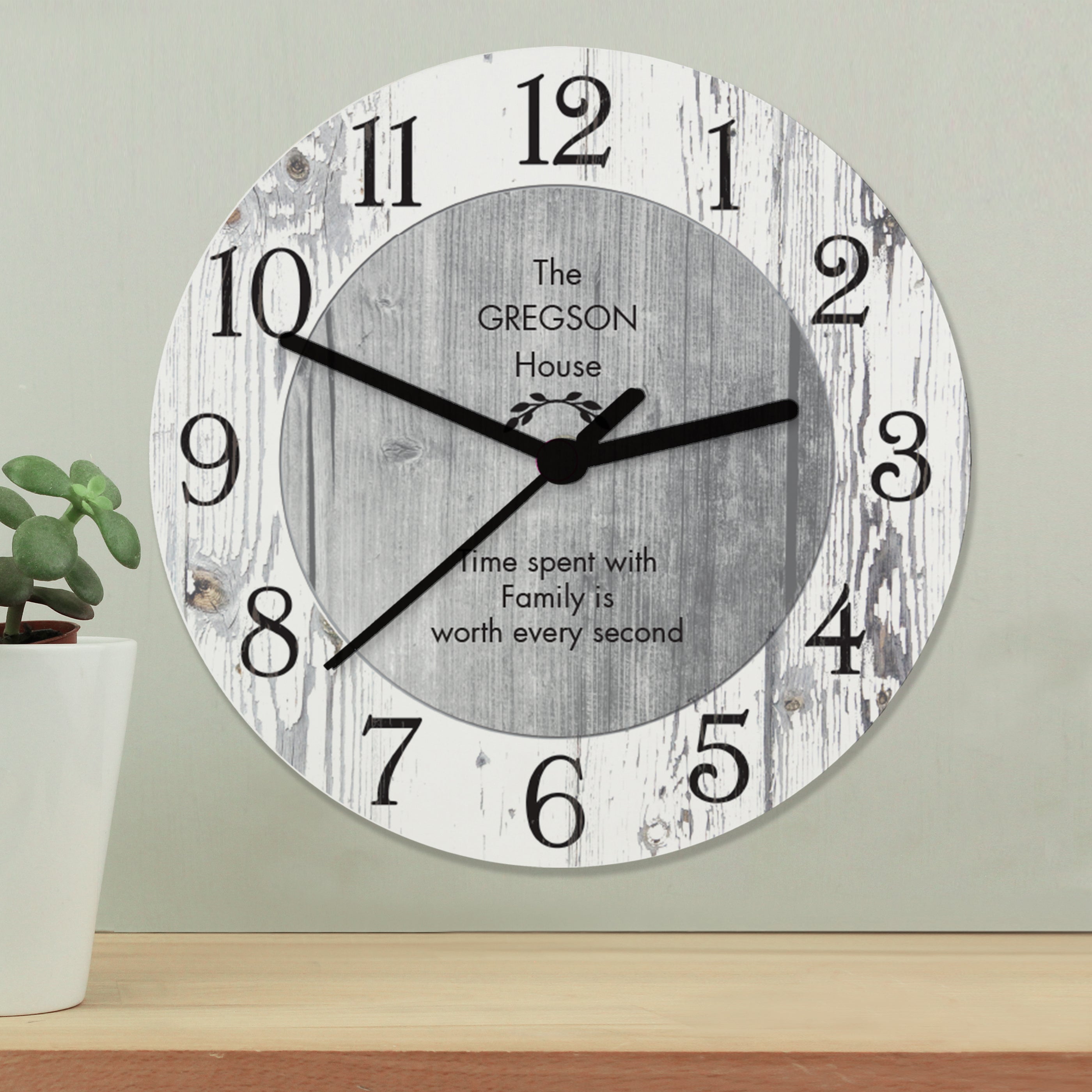 Personalised Message Shabby Chic Large Wooden Wall Clock