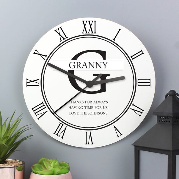 Personalised Family Name and Initial Wooden Wall Clock image 1 of 4
