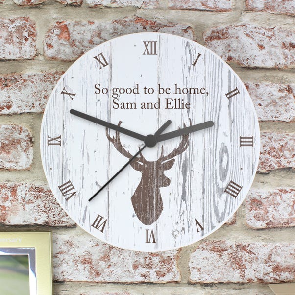 Personalised Highland Stag Shabby Chic Wooden Wall Clock image 1 of 4