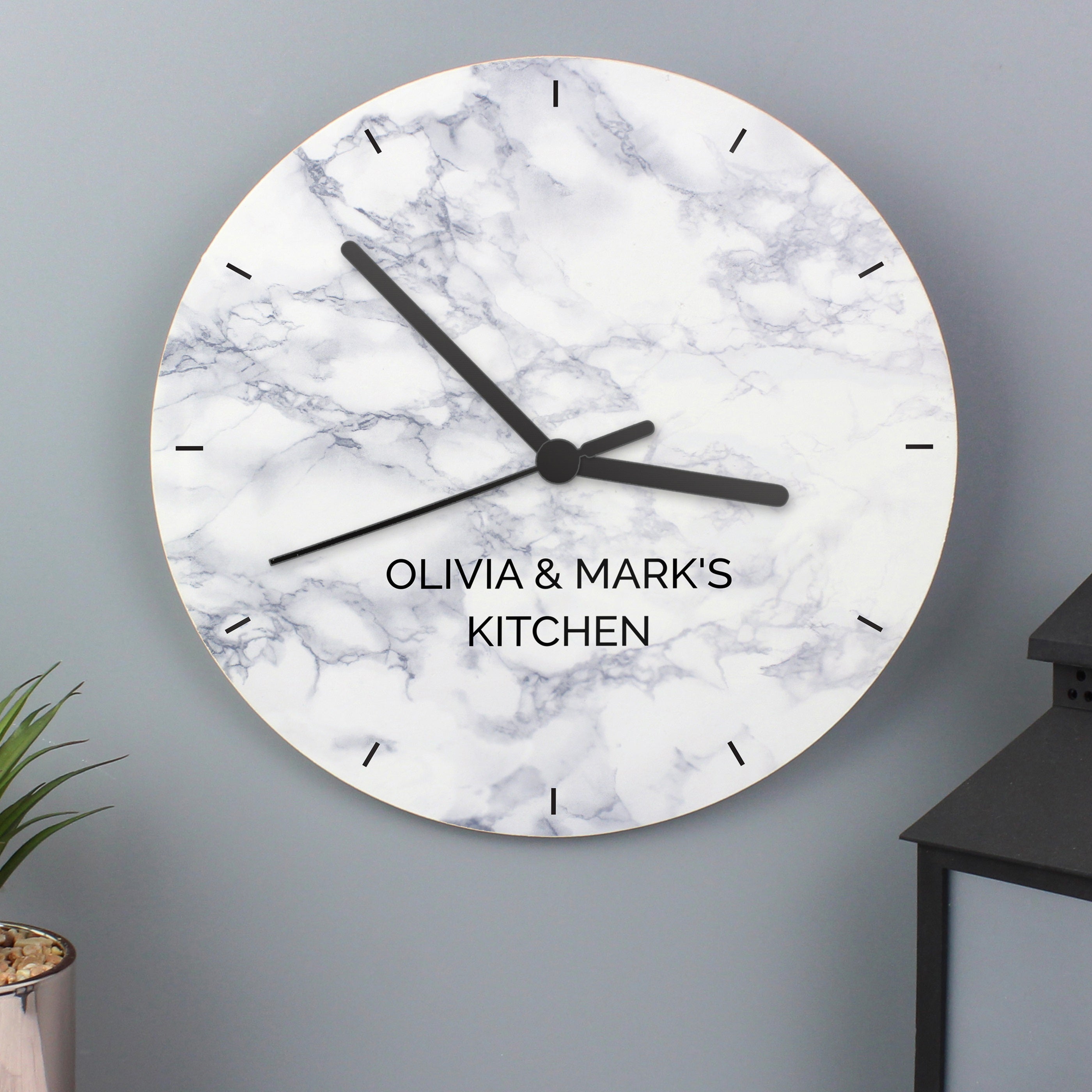 Personalised Marble Effect Wooden Wall Clock